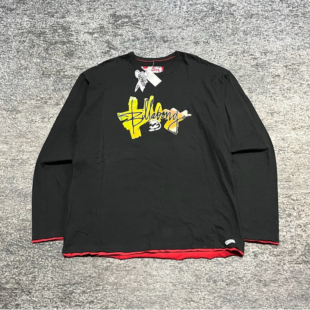 NEW Vintage Billabong Shirt Long Sleeve Mens XL Black Red Surf Grunge Skater Y2K